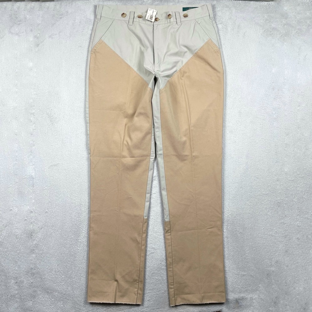 New LL Bean Briar Pants Mens 38 Beige Canvas Brush Guard Double Knee Hunting VTG